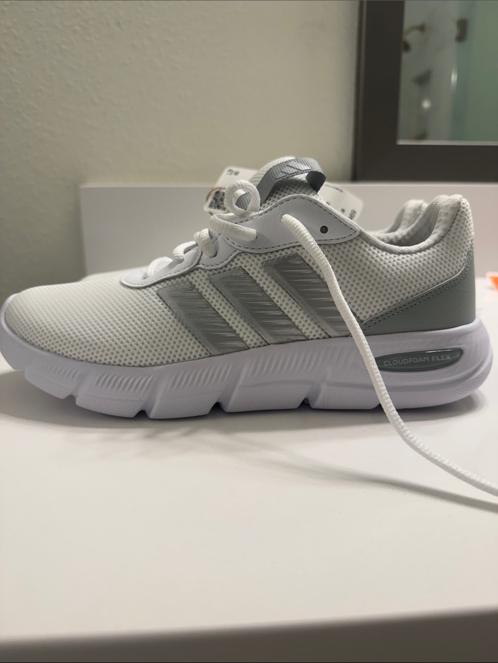 adidas Kids White and Gray Mesh Athletic Sneaker